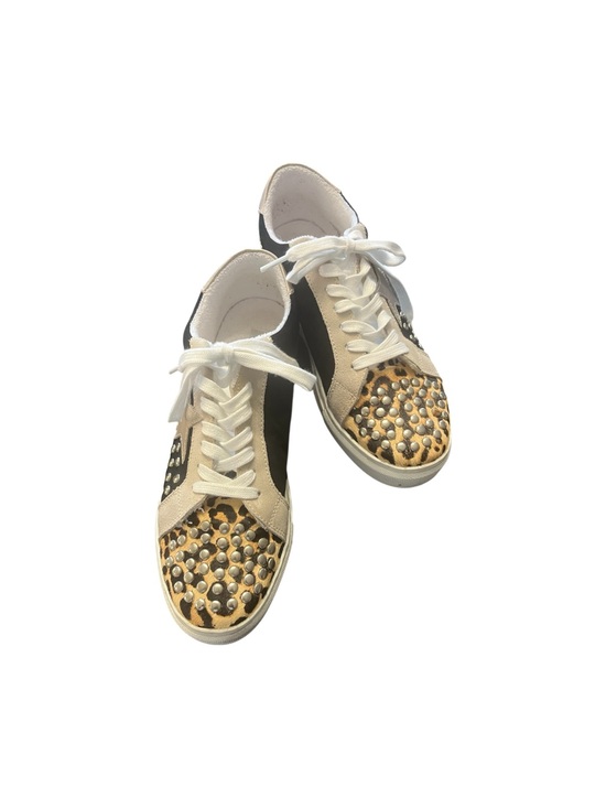 Steve Madden Shoes - Steve Madden Leopard Stud Lace-Up Sneakers - Beige Black Gold